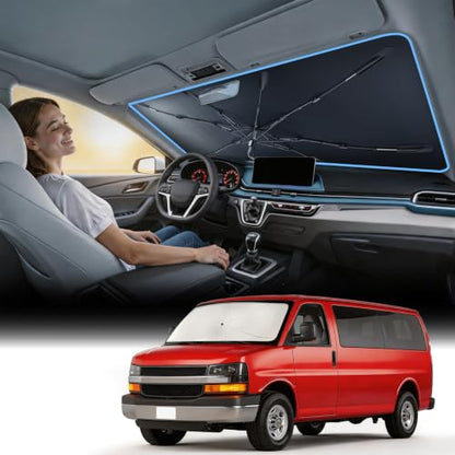 Vinyl Coating Heat Shield] Windshield Sun Shade Umbrella Custom for Chevrolet Express