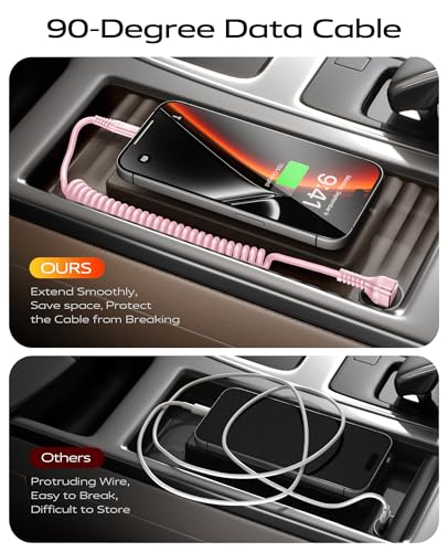 90 Degree Coiled USB C Cable for Car 3FT (2 Count)