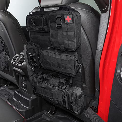 Universal Tactical Seat Back Organizer Vehicle Molle Panel Organizer Storage Bag with 5 Detachable Molle Pouch for All Vehicel Such as Jeep