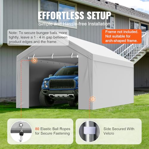 Carport Replacement Canopy Cover Top + Side Wall 10 x 20 ft