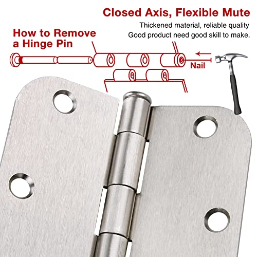 3 1/2" Satin/Brushed Nickel Door Hinges 3.5" 5/8" Rounded 42 Pack