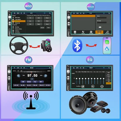 7 Inch Double Din Car Stereo Wireless Apple CarPlay Android Auto Radio