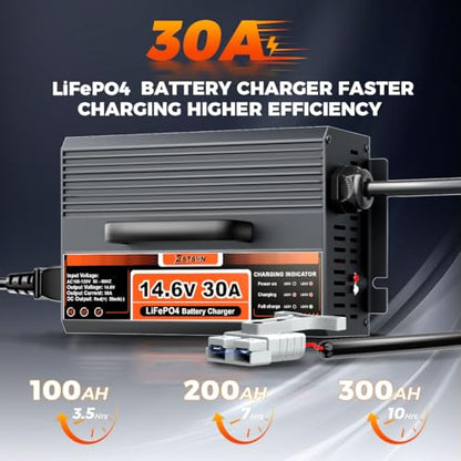 14.6V 30A LiFePO4 Battery Charger 12V LiFePO4 Lithium Battery Charger 30 Amp Fast Charging with Anderson Connector AC
