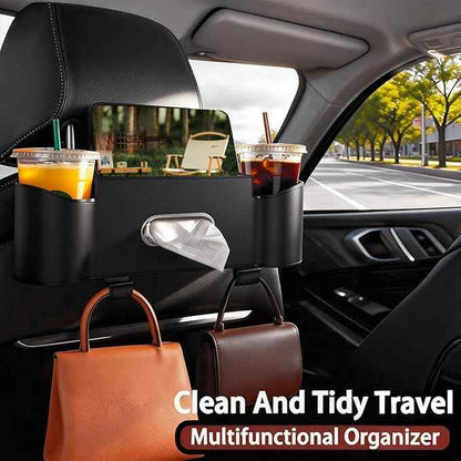 Car Backseat Organizer for Kids & Travelers - 4 in 1 Multifunctional Car Seat Back Storage with Cup Holder, Tissue Box, Snack/Handbag Holder - Nappa Leather Universal Fit for SUV/Van/Sedan (Black)