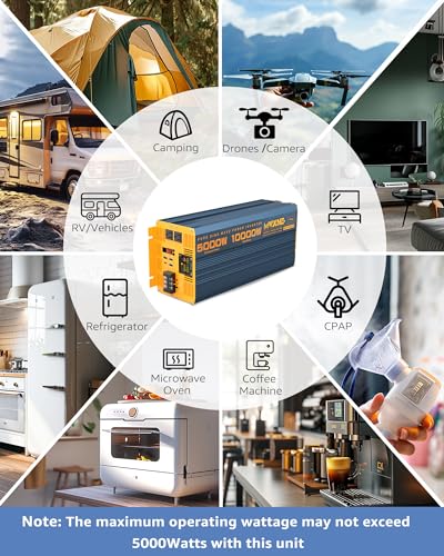 5000 Watt Power Inverter Pure Sine Wave 24V DC to 110V 120V 10000W Peak Heavy Duty Inverter with Remote Control and LED Display