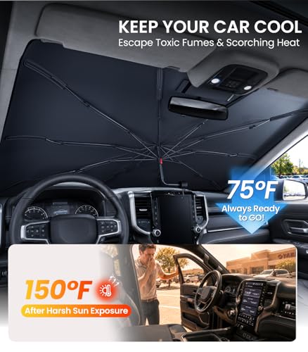 2026 Upgraded Car Windshield Sun Shade [Cool Down by 75℉ ] with Heat Insulation Coating