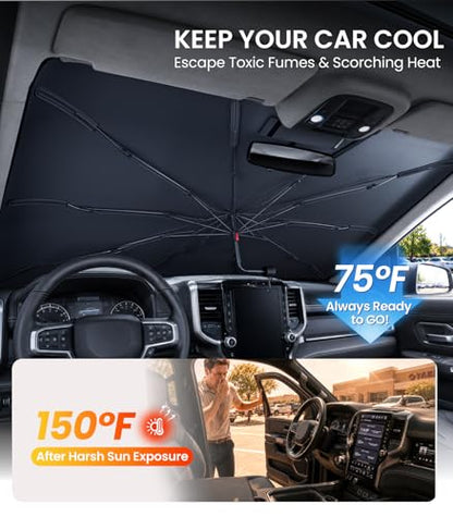2026 Upgraded Car Windshield Sun Shade [Cool Down by 75℉ ] with Heat Insulation Coating