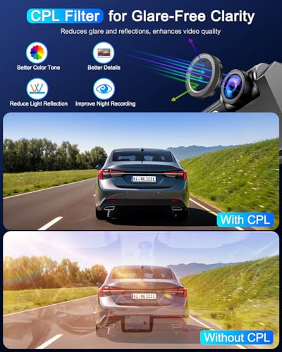 Dash Cam Front and Rear 5GHz WiFi Dashcam with CPL