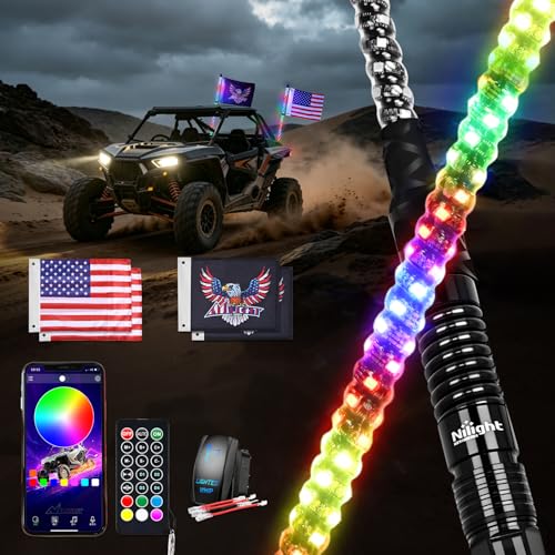 RGB LED Whip Light 2PCS 3FT Spiral Antenna Whips (3 Foot)