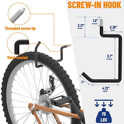 POETISKE Screw in Ladder Bike Hooks Ceiling Hanger Wall Mounted Bicycle Chair Garage Organization Heavy Duty Vinyl Coated 4Pack (4 Count)