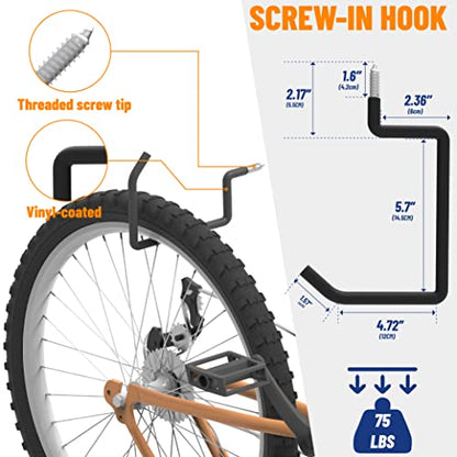 POETISKE Screw in Ladder Bike Hooks Ceiling Hanger Wall Mounted Bicycle Chair Garage Organization Heavy Duty Vinyl Coated 4Pack (4 Count)