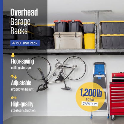 Gray 4x8 Overhead Garage Storage Rack 600 lb 24” (2 Count)