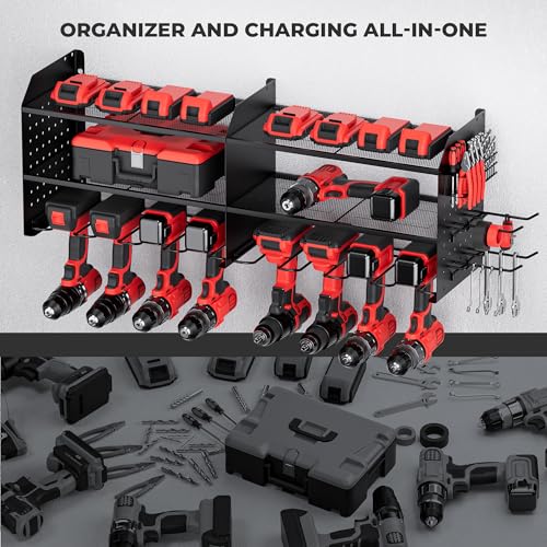 2-in-1 Power Tool Organizer Wall Mount, 3-Layer Tool Rack, Black