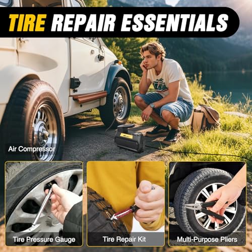 Car Roadside Emergency Kit with Jumper Cables Air Compressor