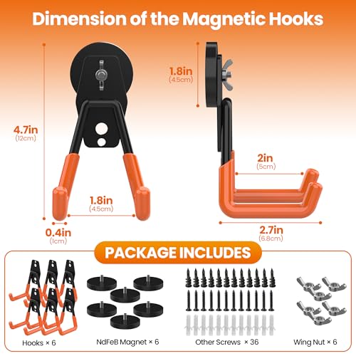 6 Pack Large Magnetic Hooks Heavy Duty Extra Strong Magnetic Garage Hooks Big NdFeB Industrial Magnet Hooks Magnetic Utility Storage Holder Organization with Anti (6 Count)