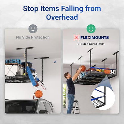 4x8ft Overhead Garage Storage Rack with Safety Rails
