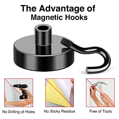 Black Magnetic Hooks Heavy Duty 30Lbs+ Strong Neodymium Magnets (130 Count)