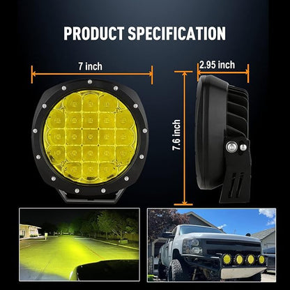 7Inch Round LED Amber Driving Offroad Lights 2PCS 210W 32000LM Amber Off road Lights LED Off Road Light Round Waterproof IP68 IP69K 12V 24V for Pickup Trucks SUV ATV UTV 4x4