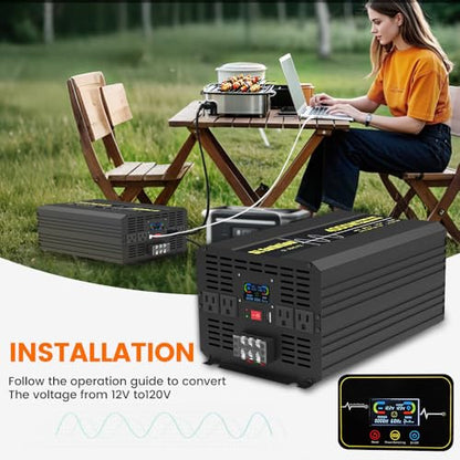 4000W Pure Sine Wave Power Inverter 12V DC to 120V AC 60HZ with LCD Display