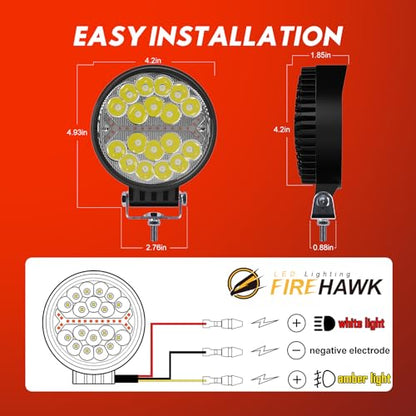 LED Light Pods Bar 4 Inch 30000LM 60W Round Spot Flood Amber White Driving Offroad Fog Work Backup Bumper for Truck Jeep ATV UTV SUV Tractor Motorcycle 4x4 Cart Trailer Boat Waterproof 2PCS