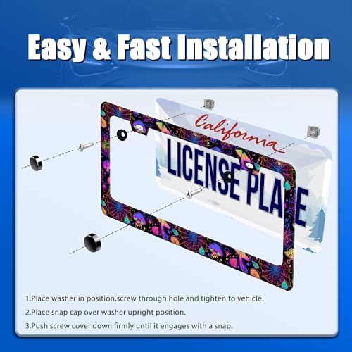 Hippie Mushroom License Plate Frame Stainless Steel Car Accessory6.3x12.3In