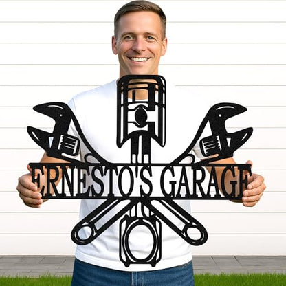 Custom Garage Workshop Metal Sign Personalized Tool Name Wall Art for Car Truck Mechanic Shop Decor Durable Steel Sign for Dad Husband Men’s Auto Workspace or Fence