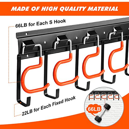 17'' All Metal Garden Tool Organizer Adjustable Garage Tool Organizer Wall Mount Garage Organizers and Storage with Heavy Duty Hooks Tool Hangers for Garage Wall