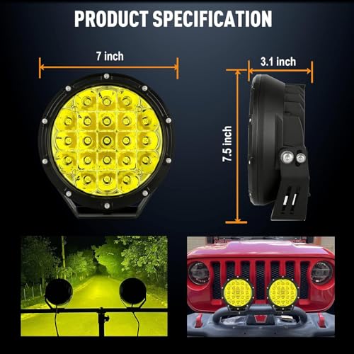 7inch Amber Round Off Road Light Yellow LED Offroad Driving Light (2 Count)