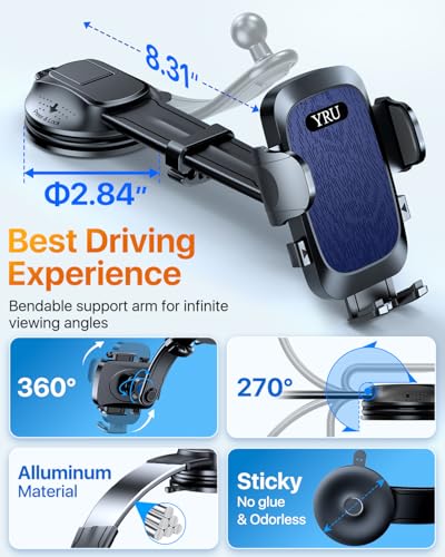 2026 Ultimate Car Phone Holder Mount [Bendable & Adjustable Aluminum Arm] Cell Phone Holder for Car Dashboard Windshield Phone Stand for iPhone 17 16 15 14 Pro Max Samsung Pickup Truck