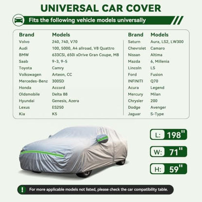 6 Layers Premium Sedan Car Cover Waterproof All Weather Weatherproof UV Sun Protection Snow Dust Storm Resistant Outdoor Exterior Custom Form