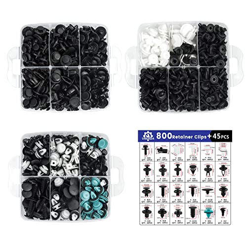 Car Push Retainer Clips 845pcs with 24Most Popular Push Pins Automotive Parts Sizes Auto Screw Trim Clip Assortment with Cable Ties and Blue Fastener Remover for Ford GM Toyota Honda Chrysler Nissan