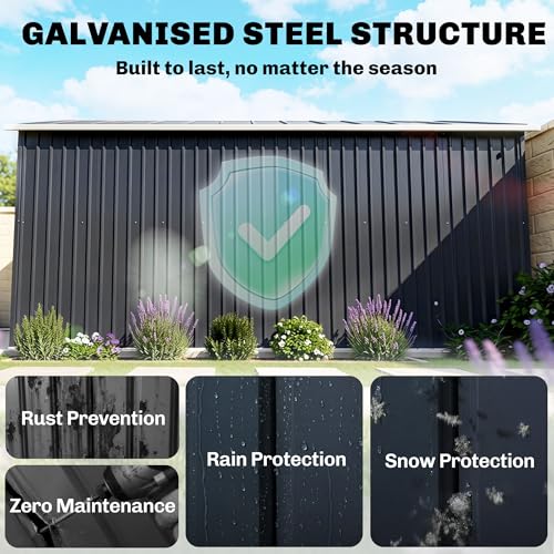 11' x 13' Outdoor Storage Shed Garden Tool Metal Shed Dark Gray