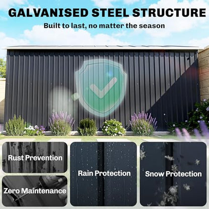 11' x 13' Outdoor Storage Shed Garden Tool Metal Shed Dark Gray