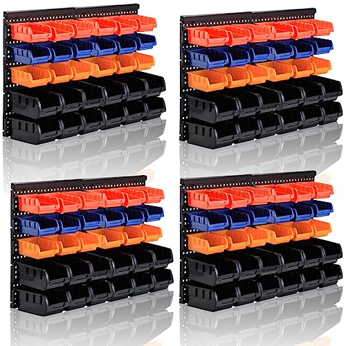 Wall Mounted Storage Bins Parts Rack 4 Colors Bin Organizer Garage Plastic Shop Tool