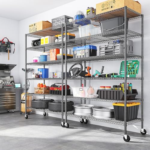 Heavy Duty 6 Tier Rolling Storage Shelves with Wheels for Garage