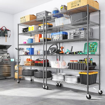 Heavy Duty 6 Tier Rolling Storage Shelves with Wheels for Garage