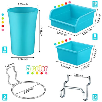20 Pcs Pegboard Bins and Cups with Hooks and Loops Peg Assortment Organizer Accessories Various Tool Organizer Pegboard Baskets Set for Garage Workshop Workbench Office