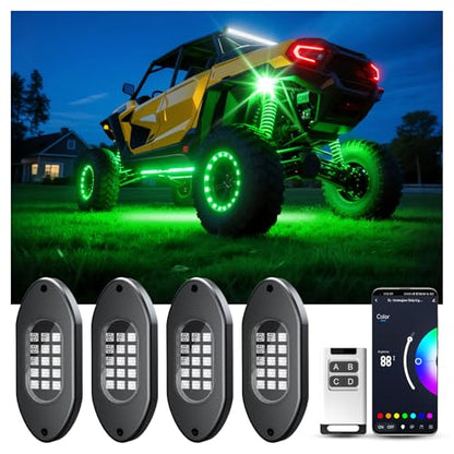 LED RGB Rock Lights for UTV ATV RZR 4 Pods with APP and Remote Control (4 Count)