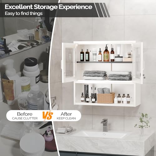 Metal Wall Cabinet with Locking Glass Doors & Magnetic LED Sensor Light