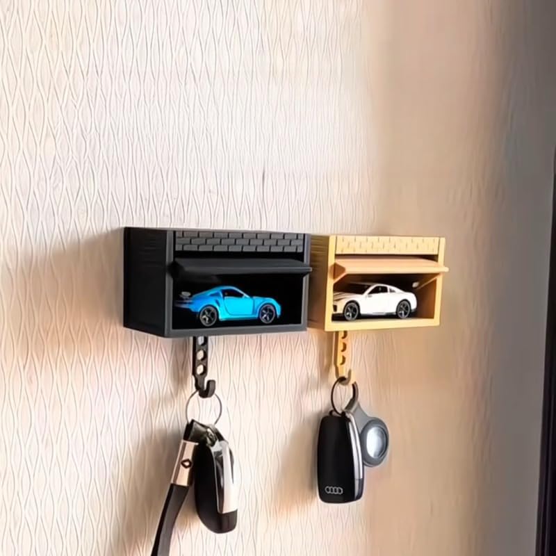 Wall-Mounted Car Display Key Holder, Decorative Garage Model Design, Multiple Colors（No Car） (Stripe-Gray（No Car）)