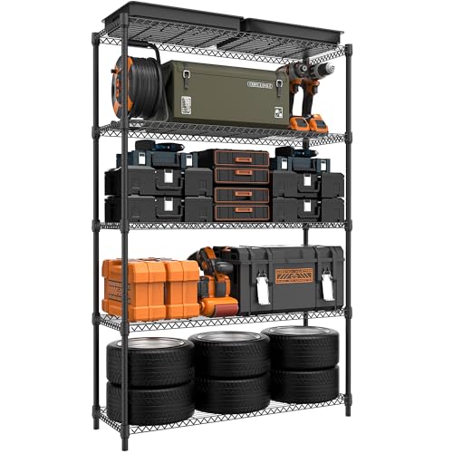 5 Tiers Shelf Metal Storage Shelves Standing 1750 LBs Household Shelf Organizer for Kitchen Pantry Closet Garage Basement Utility Room