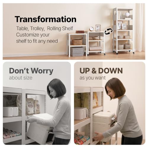 5 Tier Rolling Shelving Unit with Lockable Wheels Multipurpose Storage Cart with Pegboards for Kitchen Laundry Pantry 32" W 2Pack (2 Count)