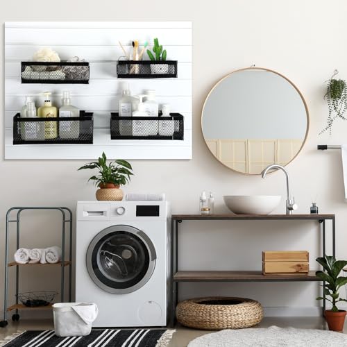 4 Pcs Black Slatwall Baskets 4 Size Metal Mesh Wire Basket for Slatwall Panels Ventilated Wall Mounted Hanging Accessories for Home Garage Retail Store Display (4 Count)