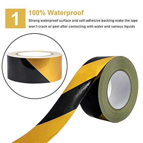Waterproof Reflective Safety Tape Roll 2"X150' Yellow Black Striped Floor Marking Tape Hazard Caution Warning Tape Auto Truck Self (142 Foot)