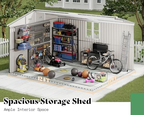 10x12x7 FT Outdoor Storage Shed with 2 Transparent Panels