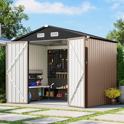 8x6 FT Outdoor Storage Shed with Floor & Lockable Double Doors