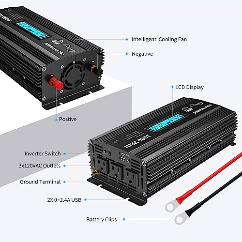 1000 Watt Pure Sine Wave Power Inverter ETL UL458 12V DC to 110V 120V AC
