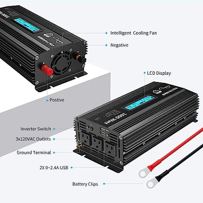 1000 Watt Pure Sine Wave Power Inverter ETL UL458 12V DC to 110V 120V AC