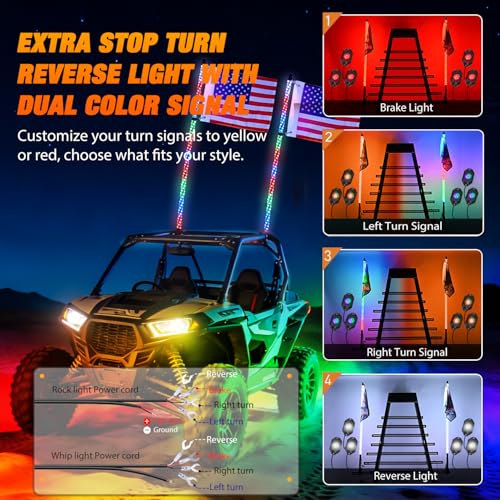 RGB LED Whip Light 2PCS 3FT with 6 Rock Lights Combo