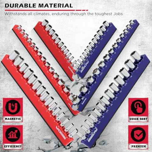 12-Piece 1/4" 3/8" 1/2"-Drive SAE & Metric Magnetic Socket Organizer Set (Holds 143 Sockets) -Detachable Tool Tray with 5mm Magnetic Base for Garage/Home(Sockets Not Included) (12 Count)